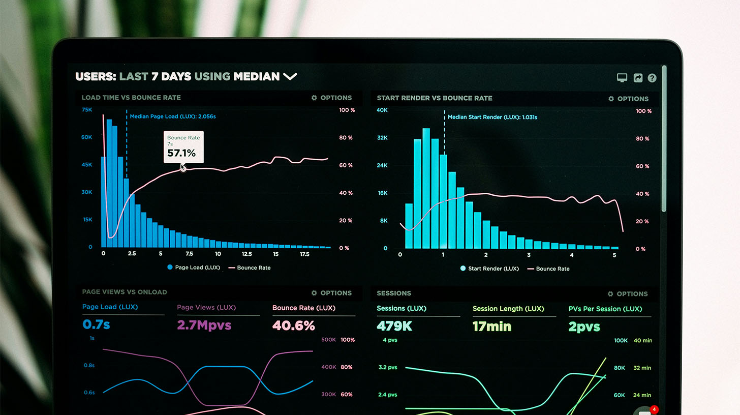 Närbild på en dator som visar grafer om digital marknadsföring
